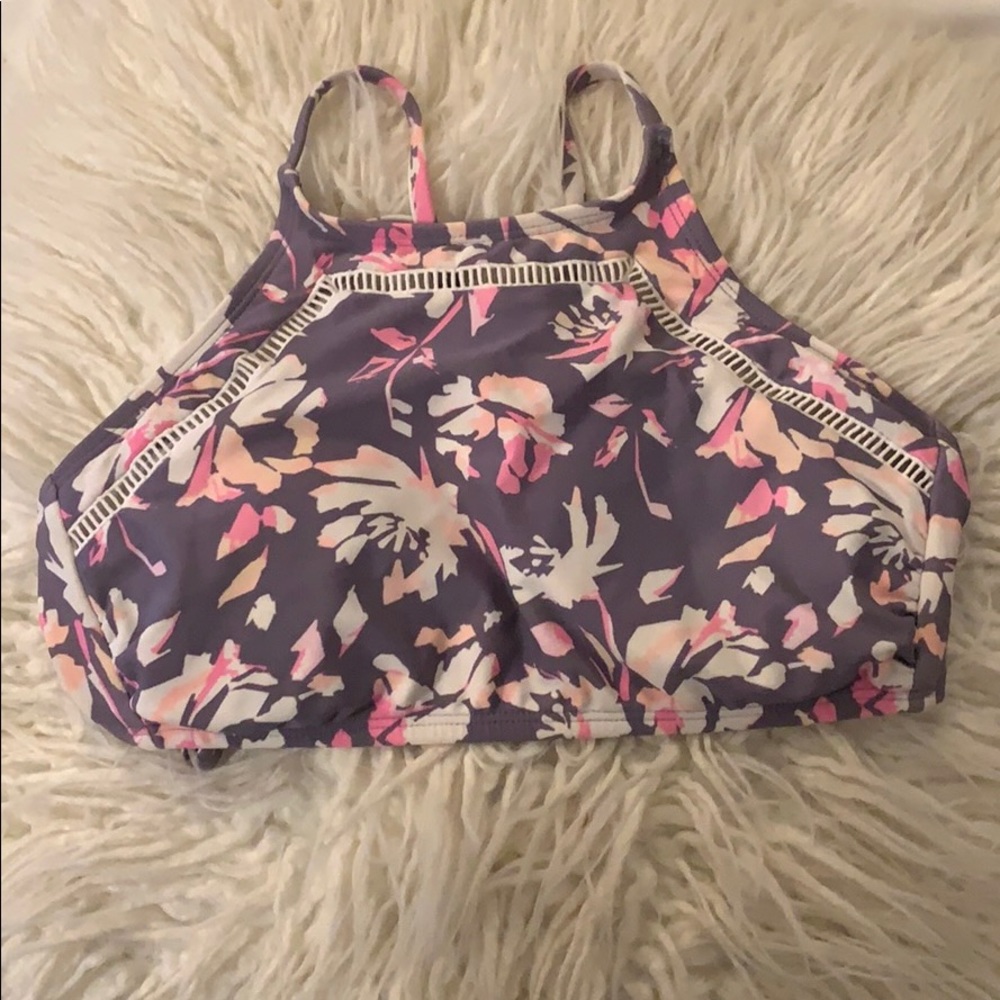 High Neck grey floral swim top